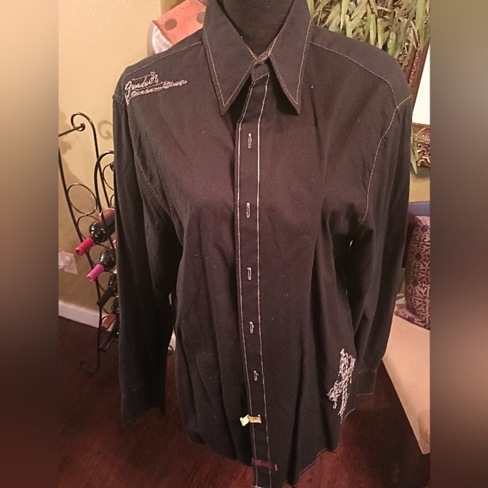 Men's fender black button down shirt